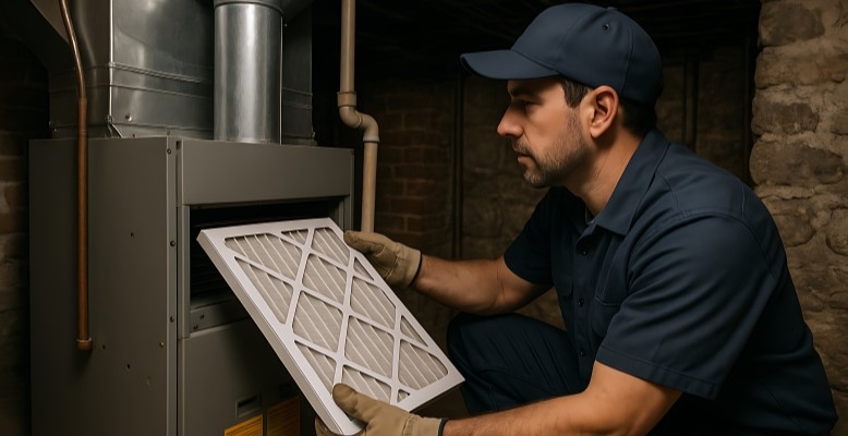 HVAC Professional Replacing a Filter 