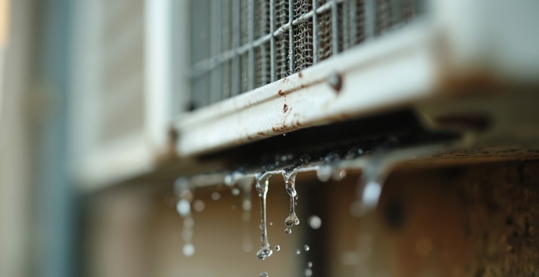 Water dripping out of a faulty HVAC system needing repair or replacement